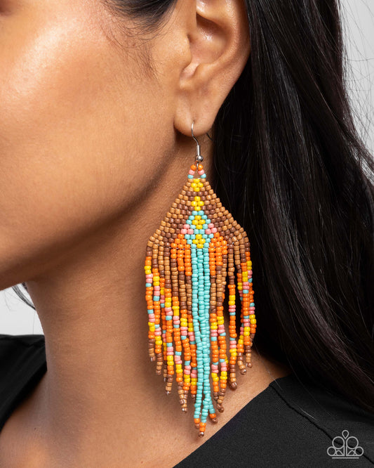 Paramount Pattern - Multi Brown, Orange, Turquoise Seed Bead Earrings - Paparazzi Accessories