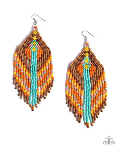 Paramount Pattern - Multi Brown, Orange, Turquoise Seed Bead Earrings - Paparazzi Accessories