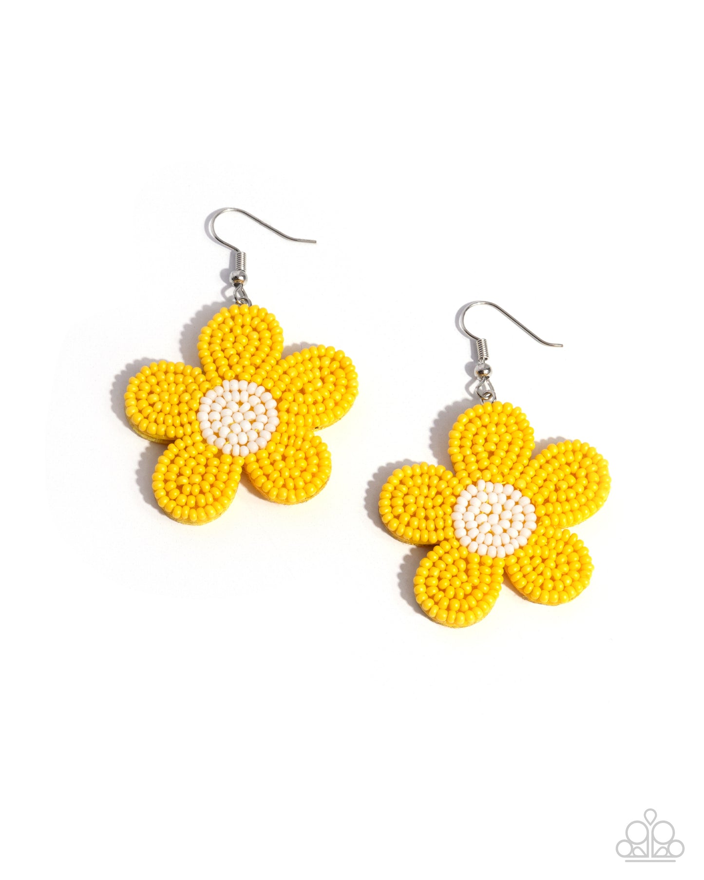 Seed Bead Vibrancy - Yellow Seed Bead Flower Silver Fishhook Earrings - Paparazzi Accessories