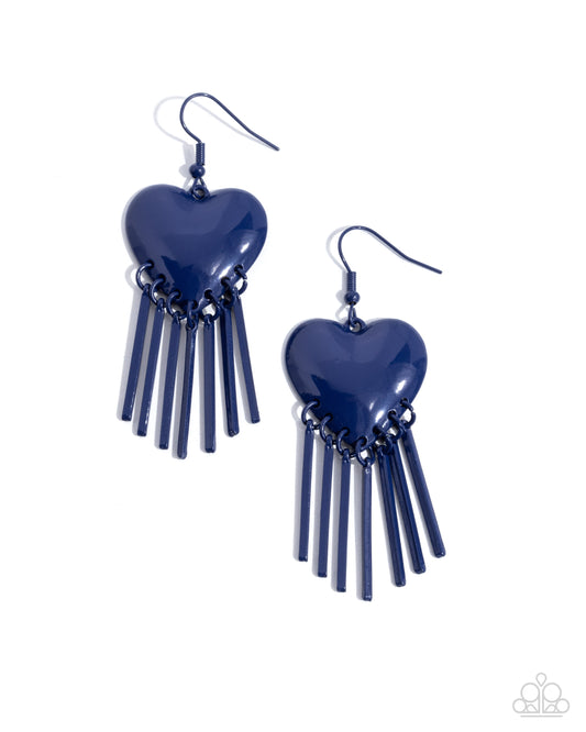 Flirty Fringe - Blue Painted Metal Heart Fishhook Earrings - Paparazzi Accessories
