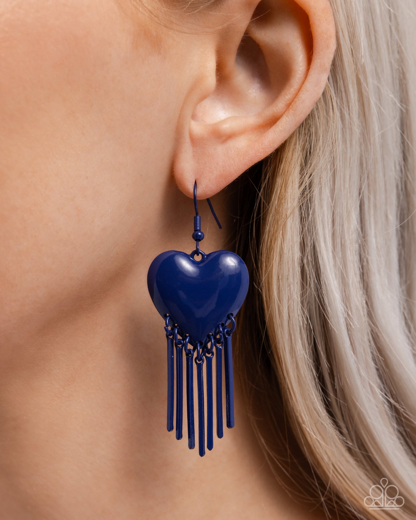Flirty Fringe - Blue Painted Metal Heart Fishhook Earrings - Paparazzi Accessories