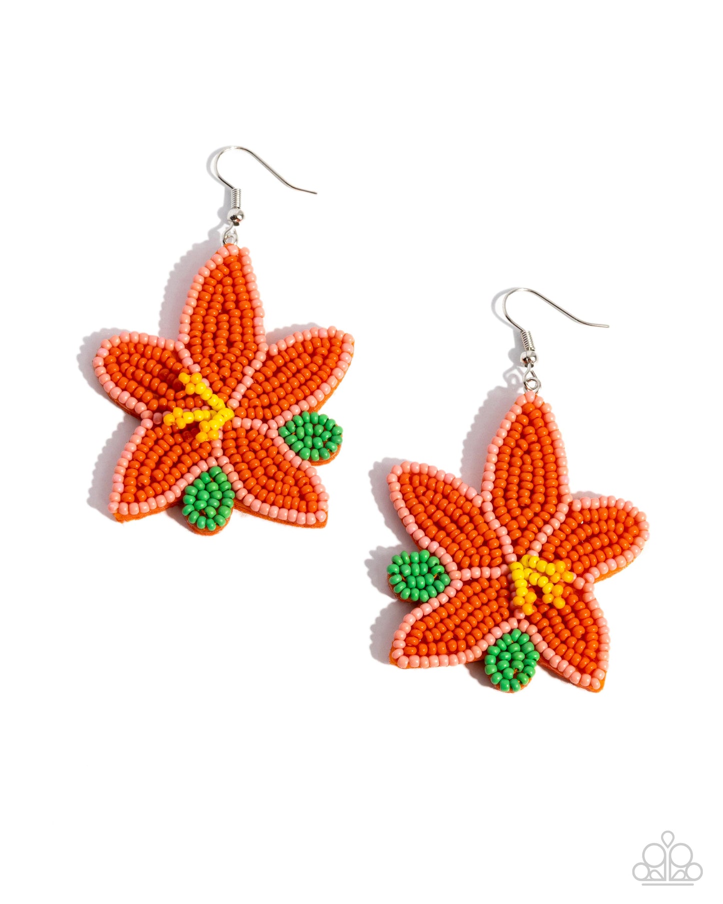 Seed Bead Symmetry - Orange Seed Bead Flower Fishhook Earrings - Paparazzi Accessories