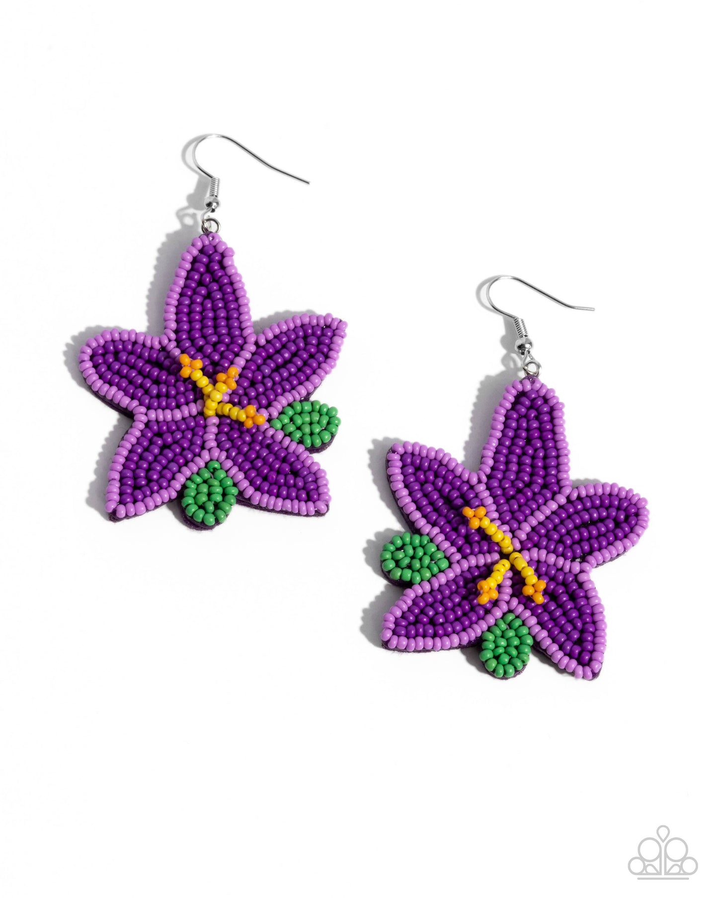 Seed Bead Symmetry - Purple Seed Bead Flower Fishhook Earrings - Paparazzi Accessories