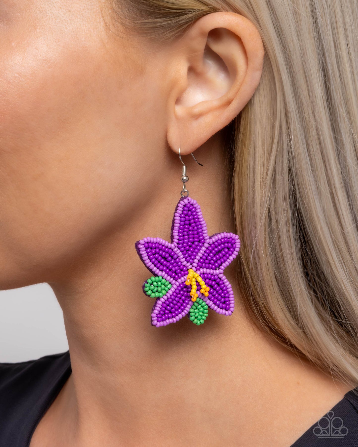 Seed Bead Symmetry - Purple Seed Bead Flower Fishhook Earrings - Paparazzi Accessories