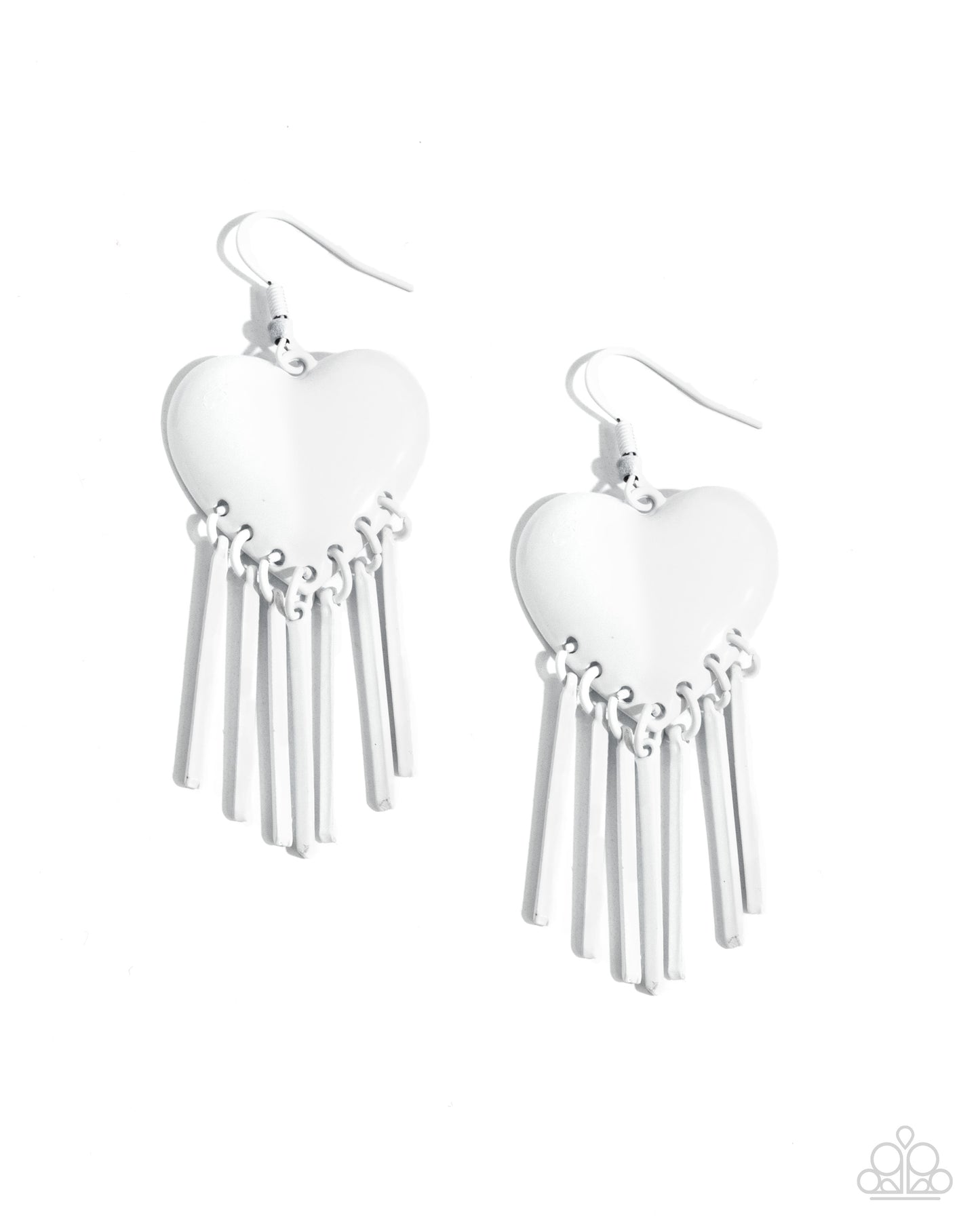 Flirty Fringe - White Dipped Heart Earrings - Paparazzi Accessories