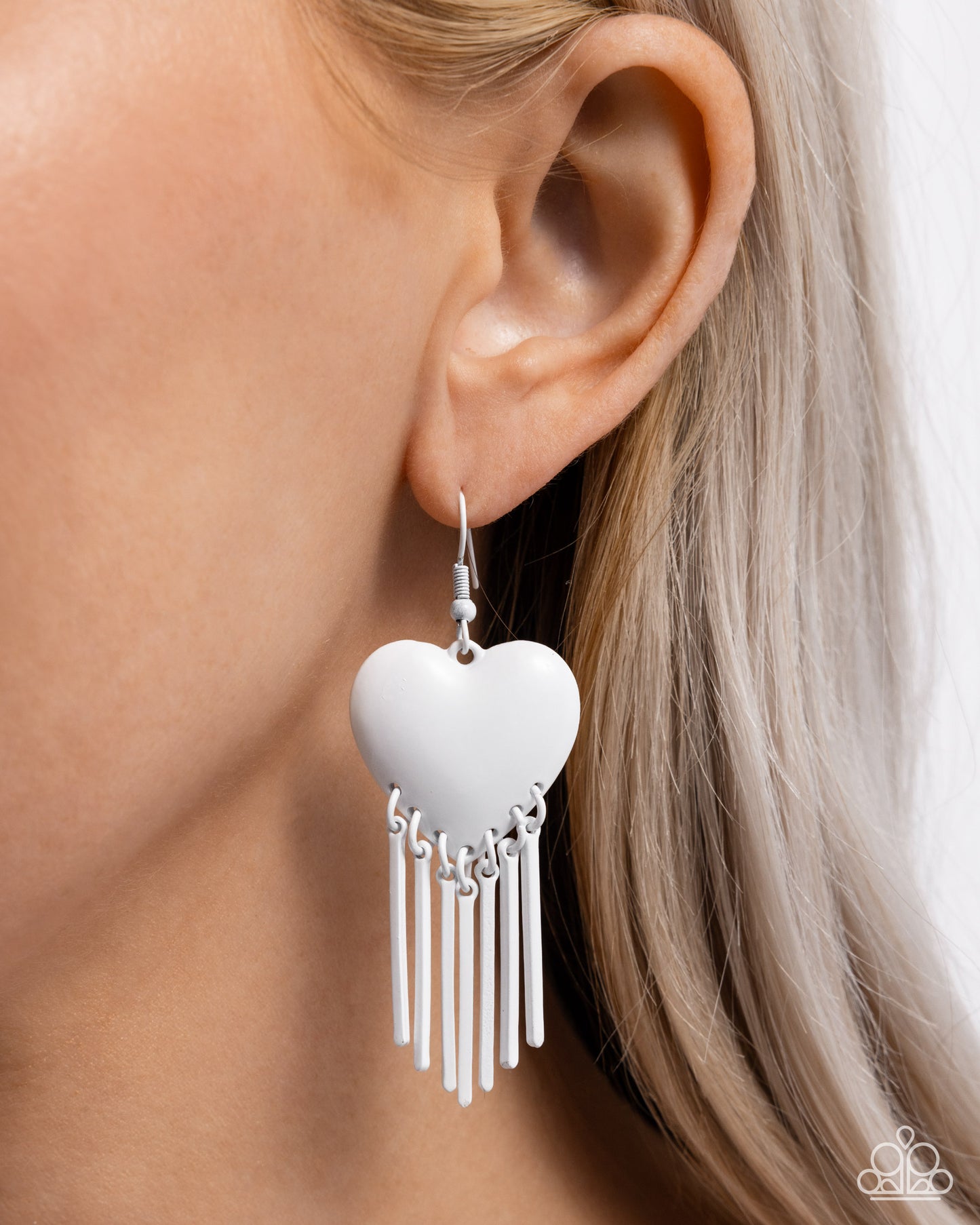 Flirty Fringe - White Dipped Heart Earrings - Paparazzi Accessories