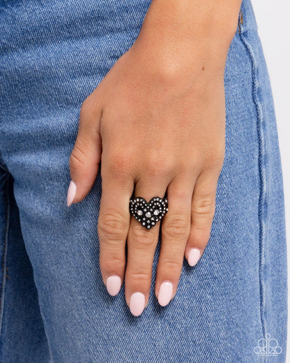 Gallant Glitter - Black Dipped Metal Heart Ring - Paparazzi Accessories