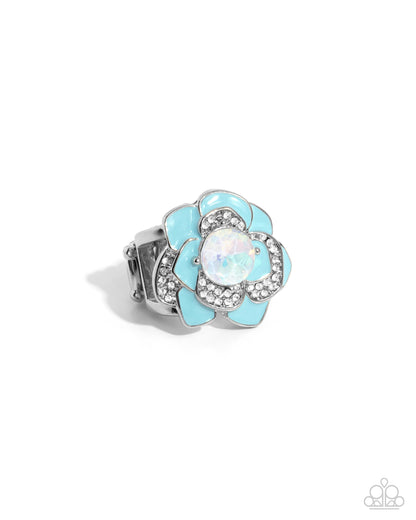 Bridging Bling - Blue Flower Ring - Paparazzi Accessories
