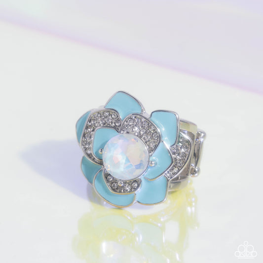 Bridging Bling - Blue Flower Ring - Paparazzi Accessories