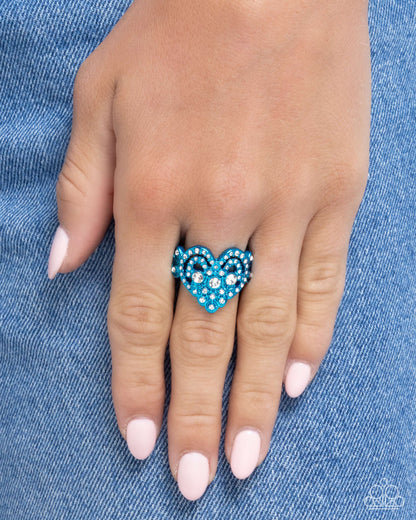 Gallant Glitter - Blue Dipped Metal Heart Ring - Paparazzi Accessories