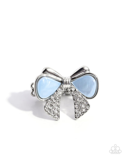 Classy Coquette - Blue Shell Silver Bow Ring - Paparazzi Accessories
