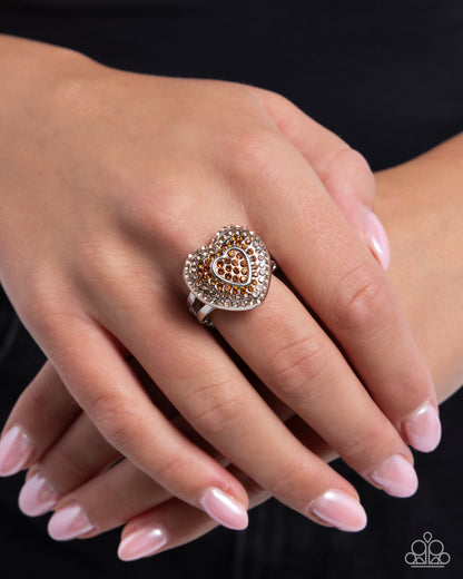 Radiant Resplendence - Brown Rhinestone Silver Heart Ring - Paparazzi Accessories