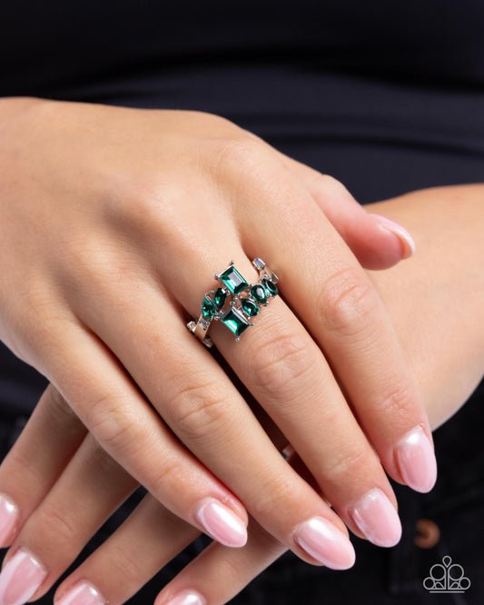 Continuous Wave - Green Gems Silver Ring - Paparazzi Accessories