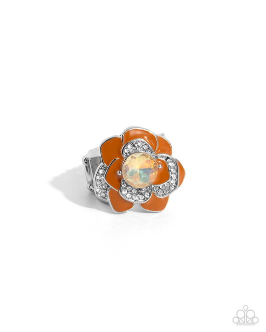 Bridging Bling - Orange Enamel Floweri Ring - Paparazzi Accessories