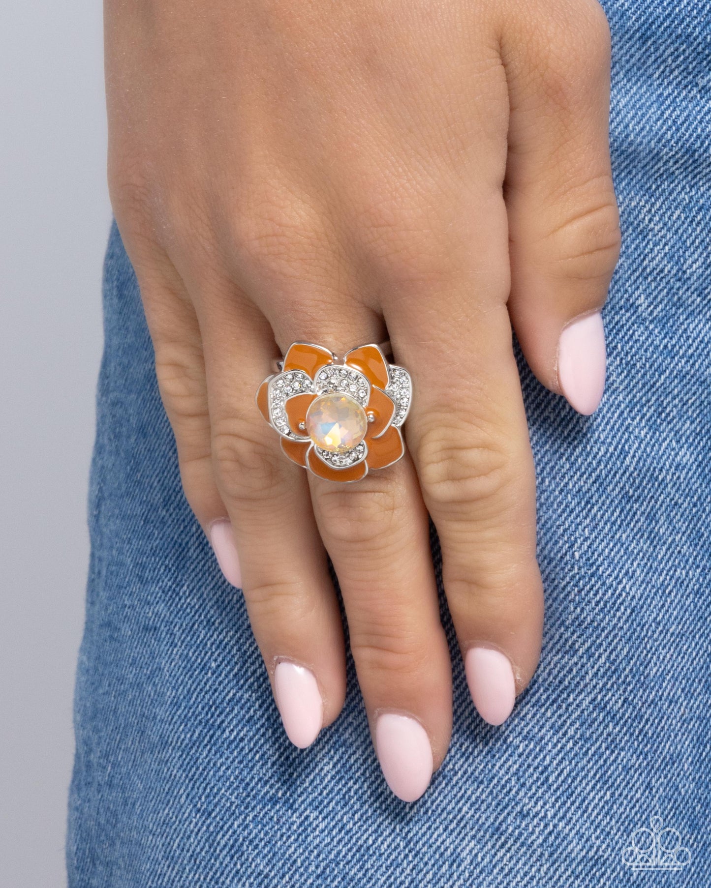 Bridging Bling - Orange Enamel Floweri Ring - Paparazzi Accessories
