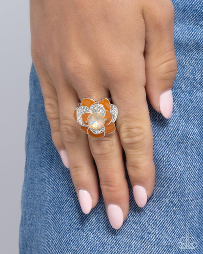 Bridging Bling - Orange Enamel Floweri Ring - Paparazzi Accessories