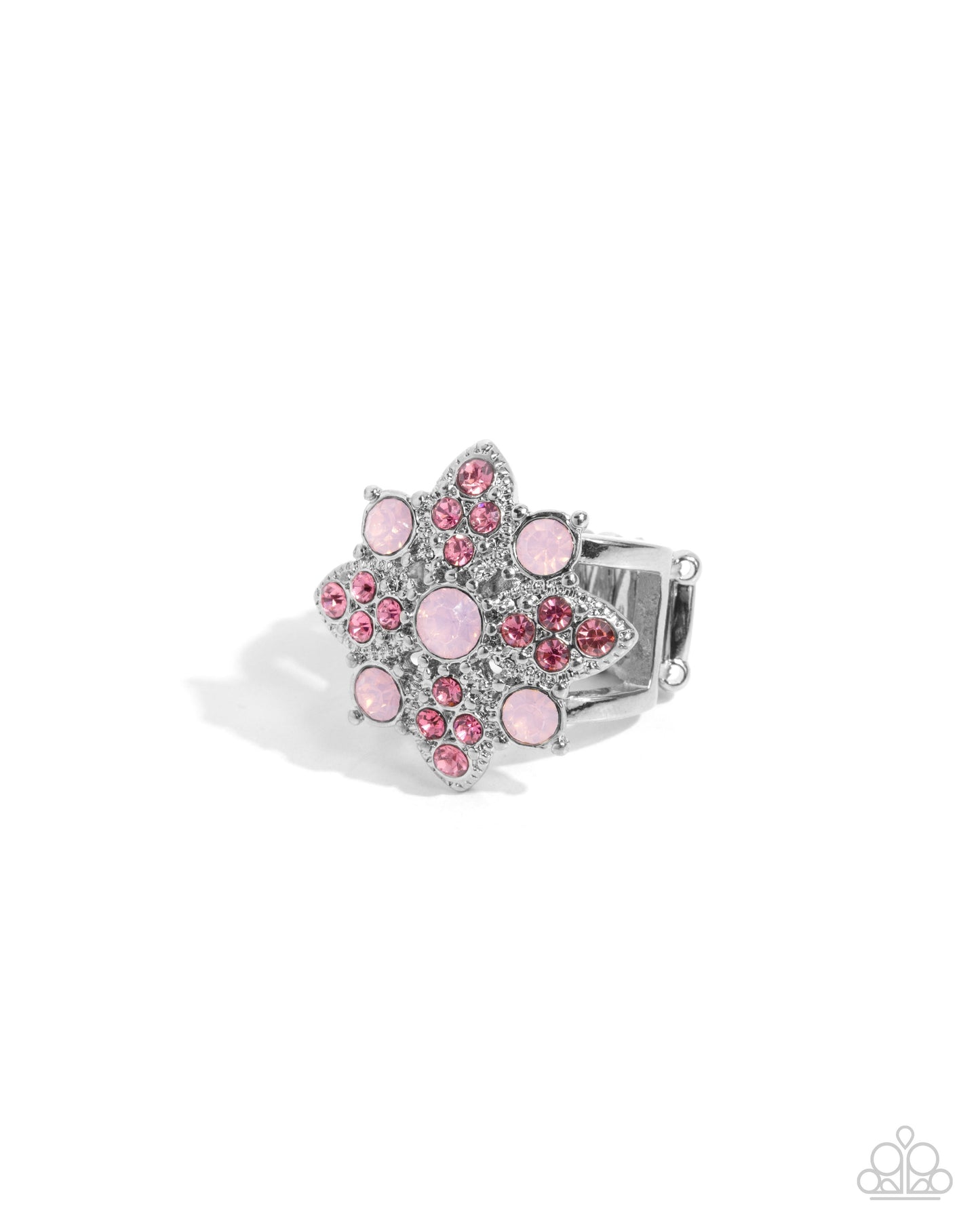 Floral Forte - Pink Rhinestone Silver Ring - Paparazzi Accessories