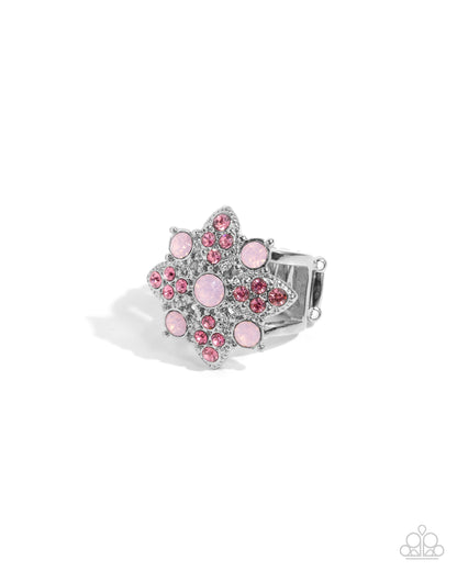 Floral Forte - Pink Rhinestone Silver Ring - Paparazzi Accessories