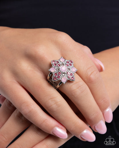 Floral Forte - Pink Rhinestone Silver Ring - Paparazzi Accessories