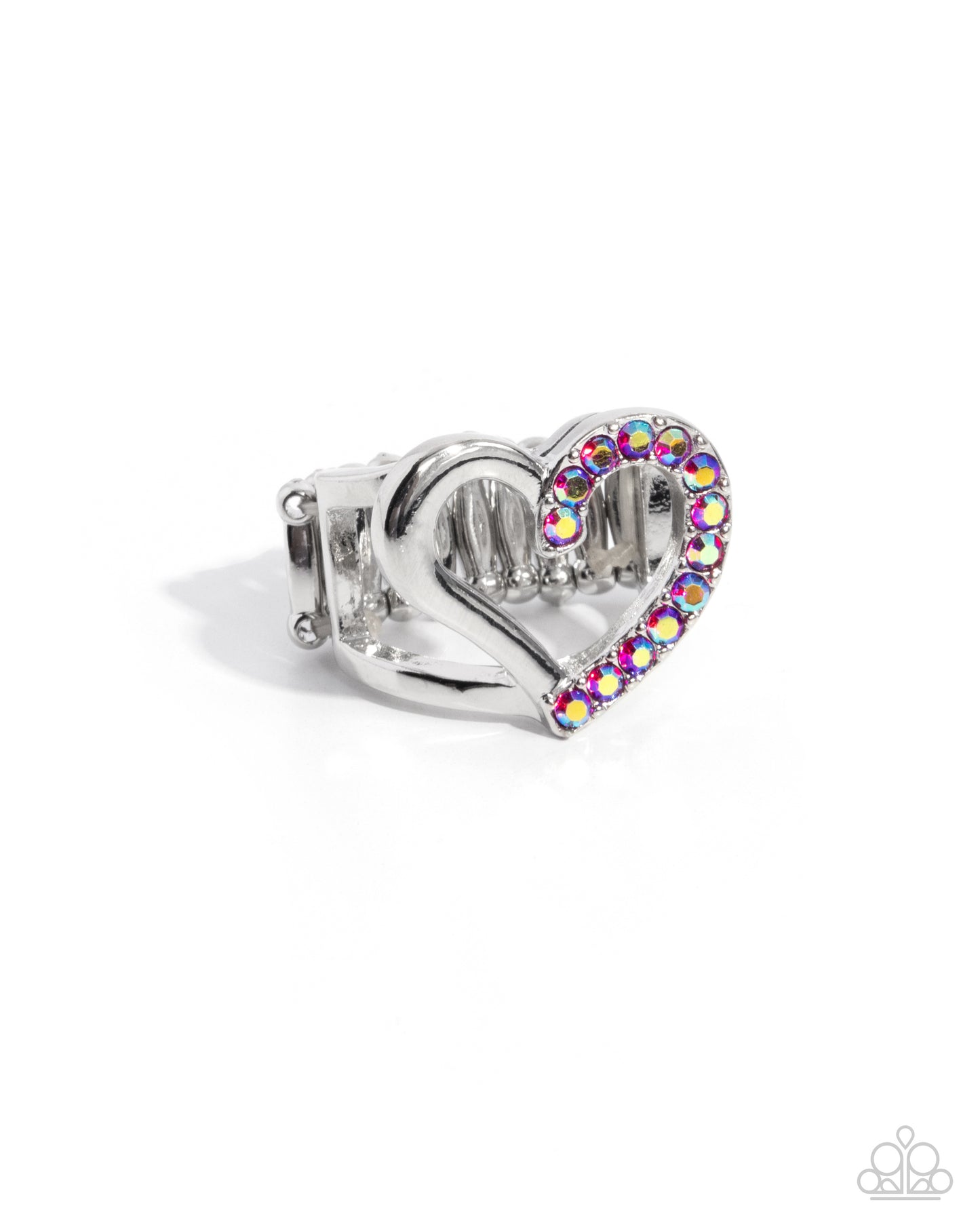 Abstract Attraction - Pink Iridescent Rhinestone Silver Heart Ring - Paparazzi Accessories