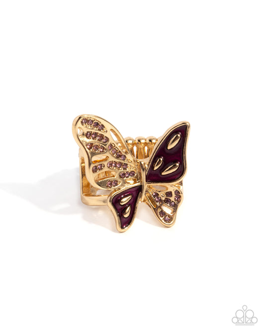 Aerial Auction - Purple Enamel & Gold Butterfly Ring - Paparazzi Accessories