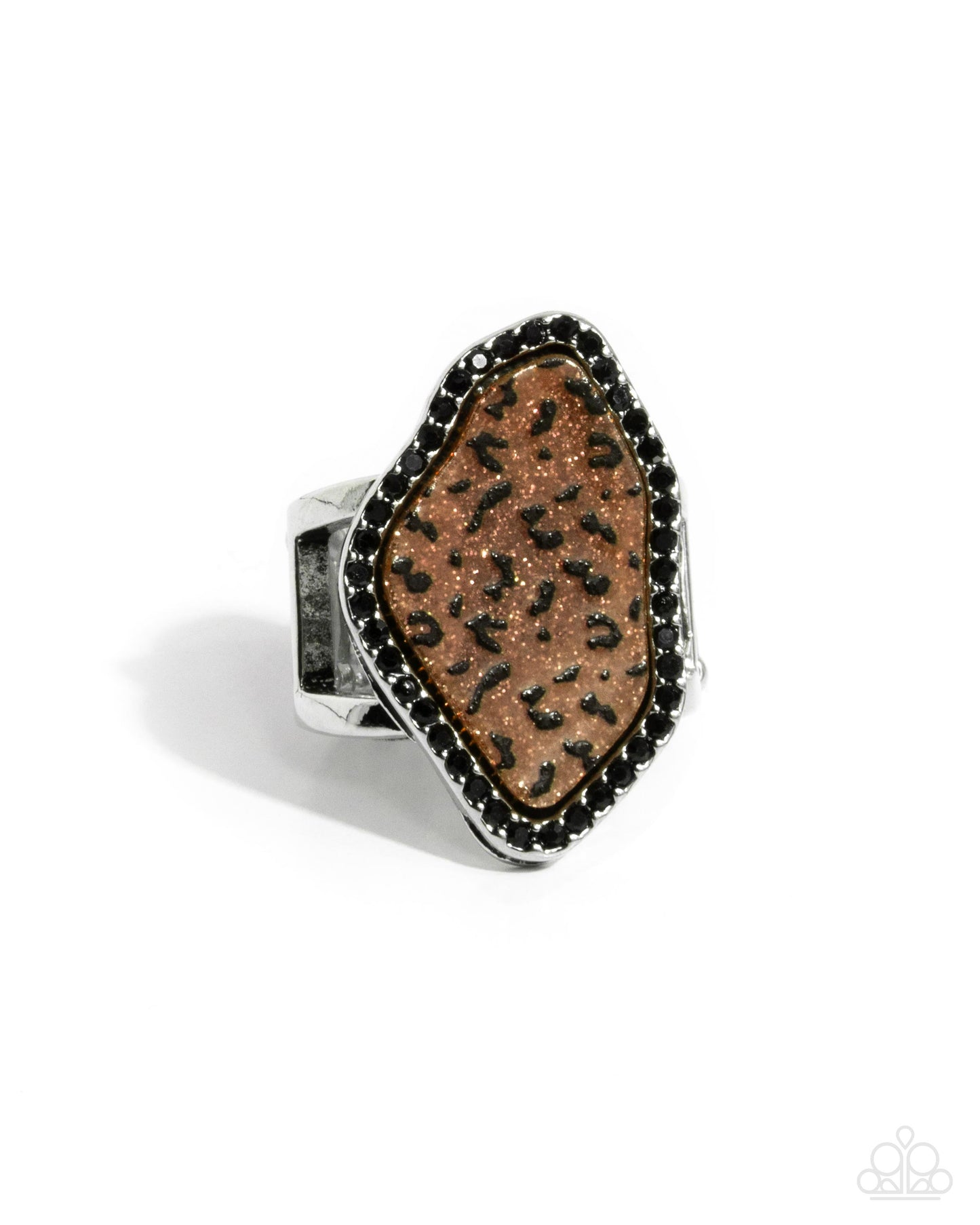 Sporadic Stone - Brown Glitter Black Leopard Print Ring - Paparazzi Accessories