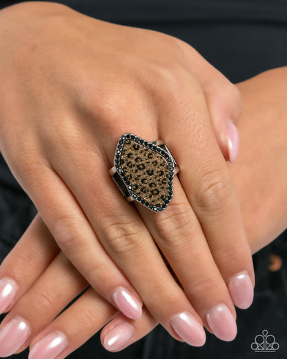 Sporadic Stone - Brown Glitter Black Leopard Print Ring - Paparazzi Accessories