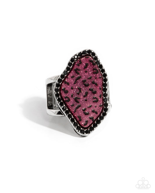 Sporadic Stone - Pink Glitter Black Leopard Print Ring - Paparazzi Accessories