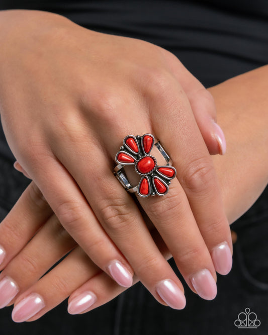Wrangling Whimsy - Red Crackle Stone Silver Ring - Paparazzi Accessories