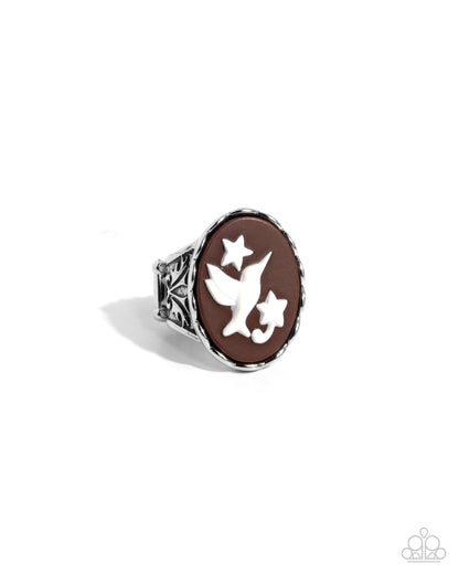 FOWL Language - Brown & White Acrylic Hummingbird Ring - Paparazzi Accessories