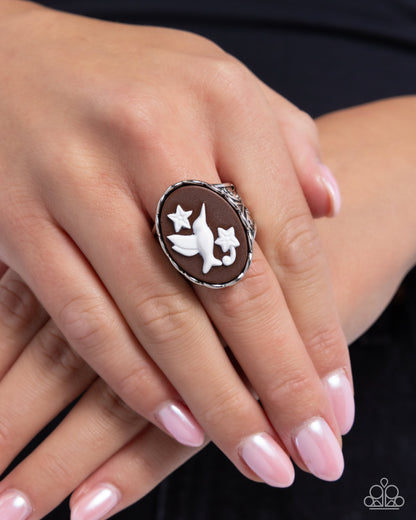 FOWL Language - Brown & White Acrylic Hummingbird Ring - Paparazzi Accessories