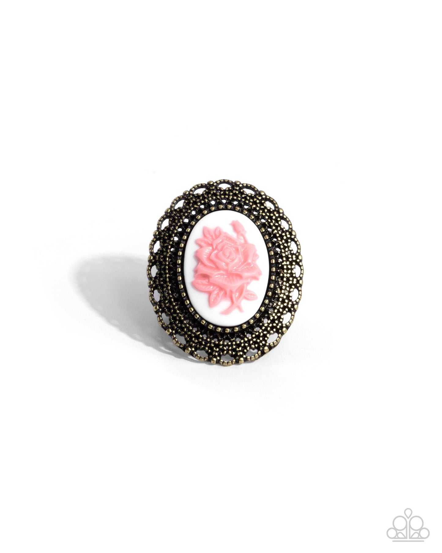 Blooming Brooch - Brass Filigree Pink Acrylic Rose Ring - Paparazzi Accessories