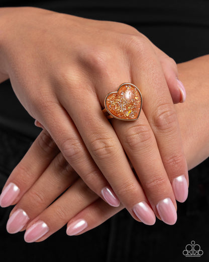 Smitten Season - Orange Heart Gold Ring - Paparazzi Accessories