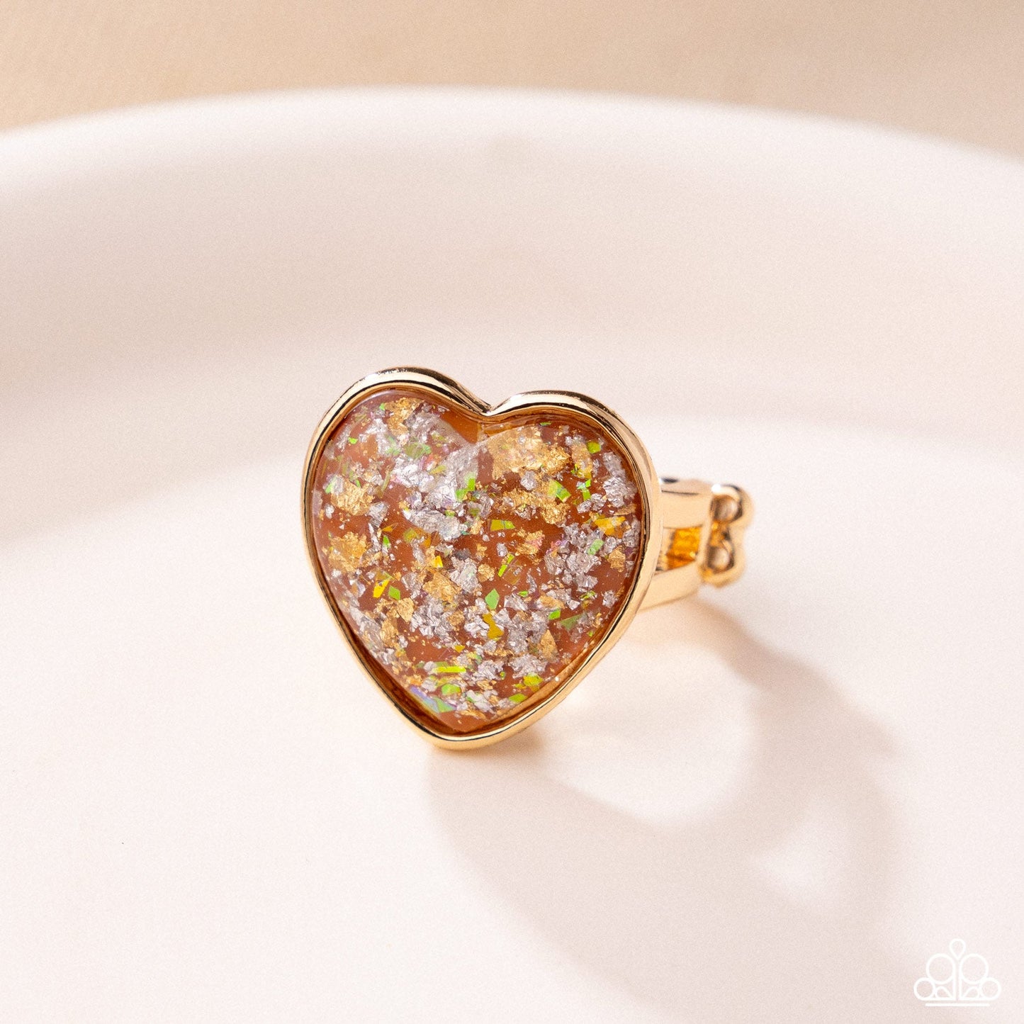 Smitten Season - Orange Heart Gold Ring - Paparazzi Accessories