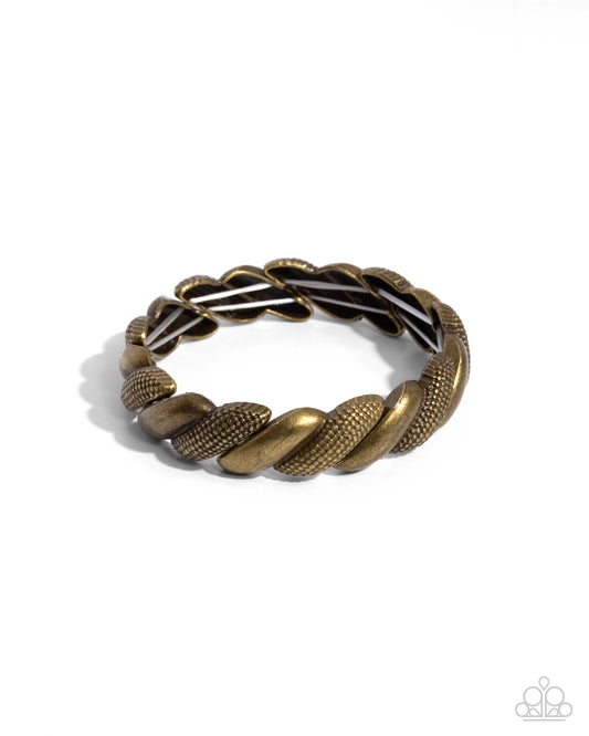 Captivating Curls - Brass Stretchy Bracelet - Paparazzi Accessories