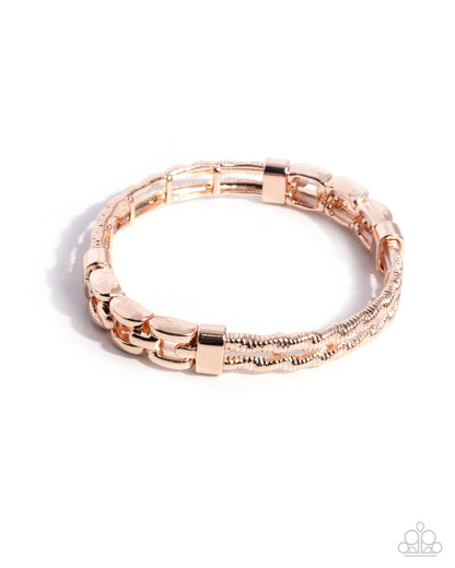 Mismatched Movement - Rose Gold Stretchy Bracelet - Paparazzi Accessories