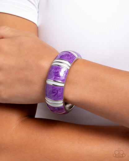 Pearly Persistence - Purple Pearlized Paint Silver Hinge Bracelet - Paparazzi Accessories