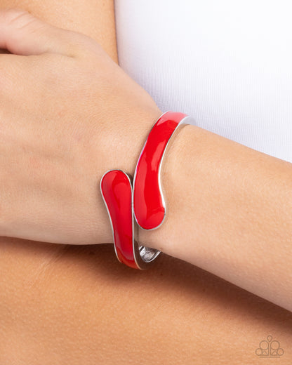 Painted Puzzle - Red Enamel Silver Hinge Bracelet - Paparazzi Accessories