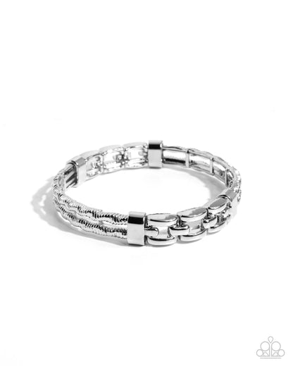 Mismatched Movement - Silver Stretchy Bracelet - Paparazzi Accessories