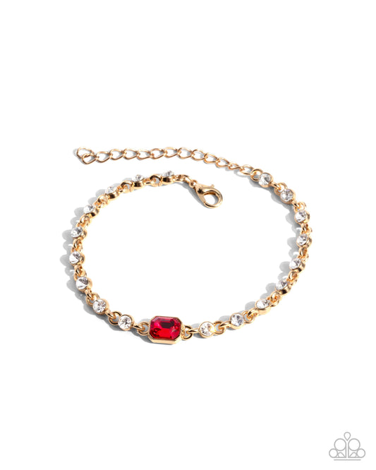Fitted Fidelity - Red Rhinestone Gold Clasp Bracelet - Paparazzi Accessories