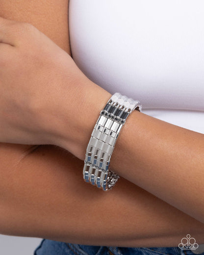 Glistening Getaway - Silver Bars Hematite Rhinestone Stretchy Bracelet - Paparazzi Accessories