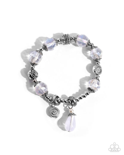 Better Off - White Iridescent Beads Stretchy Bracelet - Paparazzi Accessories