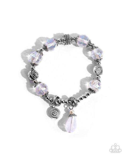Better Off - White Iridescent Beads Stretchy Bracelet - Paparazzi Accessories