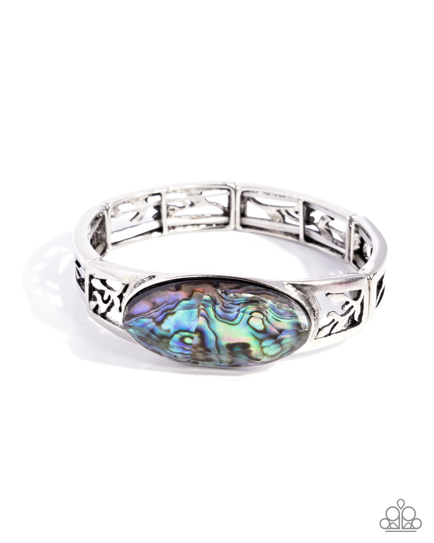 Spliced Santa Fe - Blue Abalone Shell Silver Stretchy Bracelet - Paparazzi Accessories