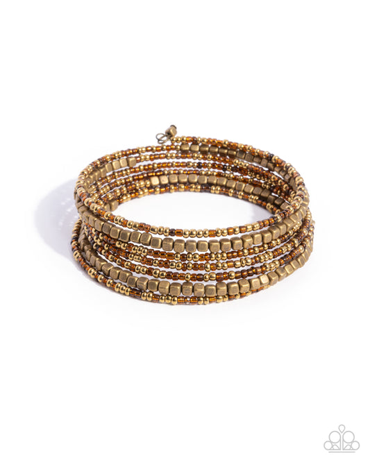 Best Way to Unwind - Brass Seed Bead Coil Bracelet - Paparazzi Accessories
