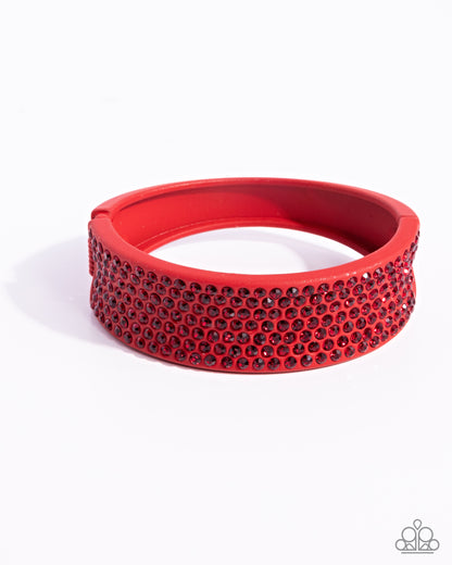 Sprinkling Studs - Red Rhinestone Red Dipped Metal Hinge Bracelet -Paparazzi Accessories