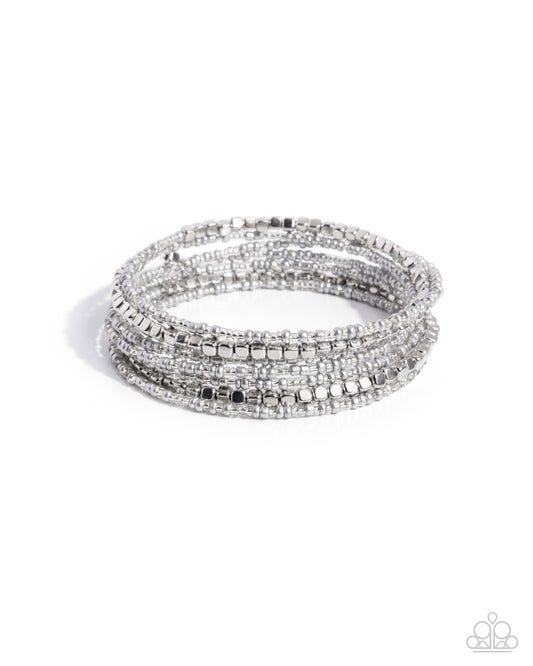 Best Way to Unwind - Silver Seed Bead Coil Bracelet - Paparazzi Accessories