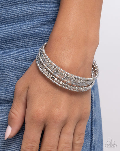 Best Way to Unwind - Silver Seed Bead Coil Bracelet - Paparazzi Accessories