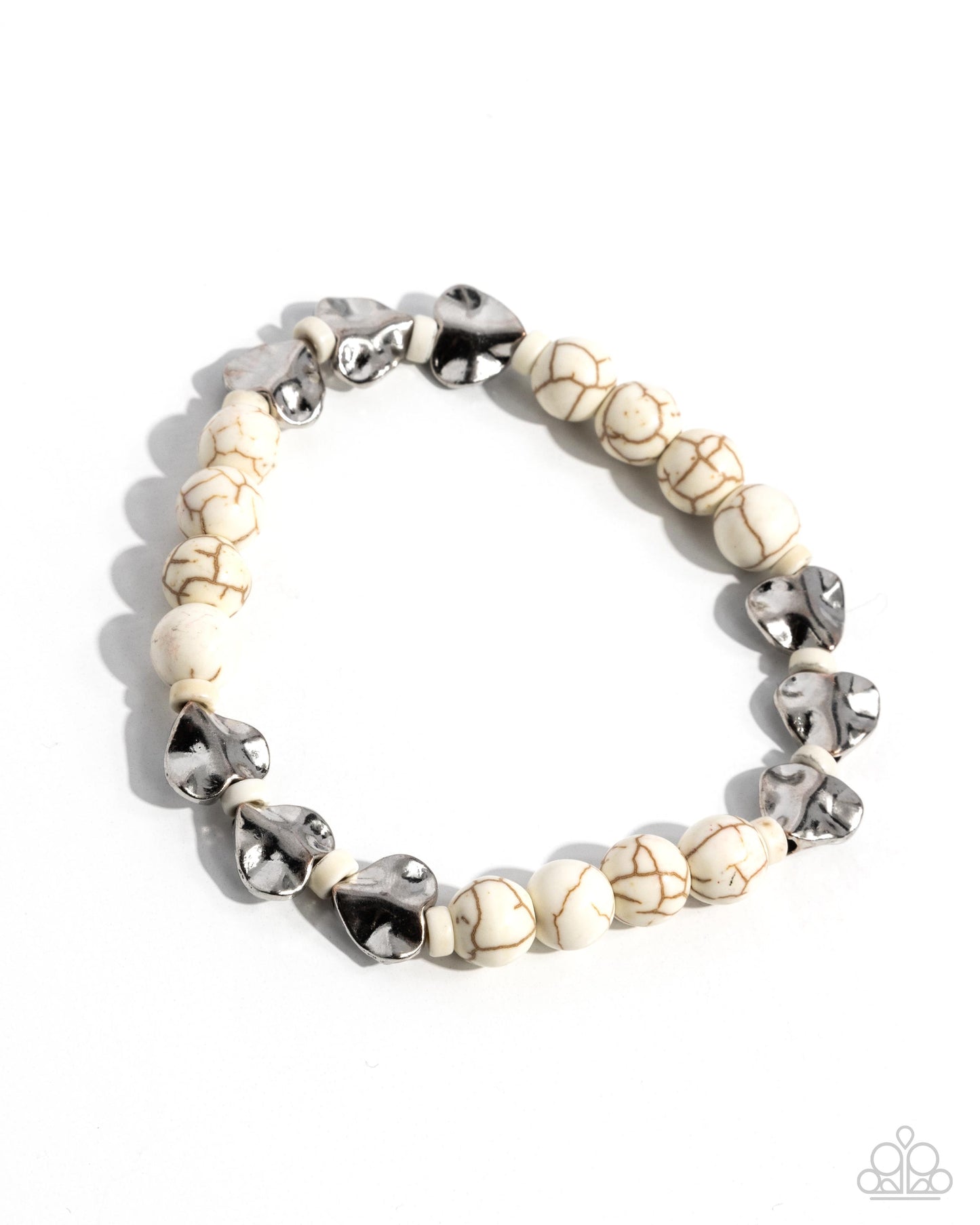 Festival Fling - White Crackle Stone Silver Stretchy Bracelet - Paparazzi Accessories