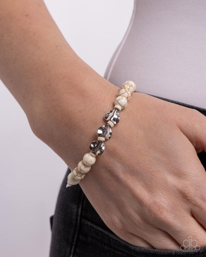 Festival Fling - White Crackle Stone Silver Stretchy Bracelet - Paparazzi Accessories